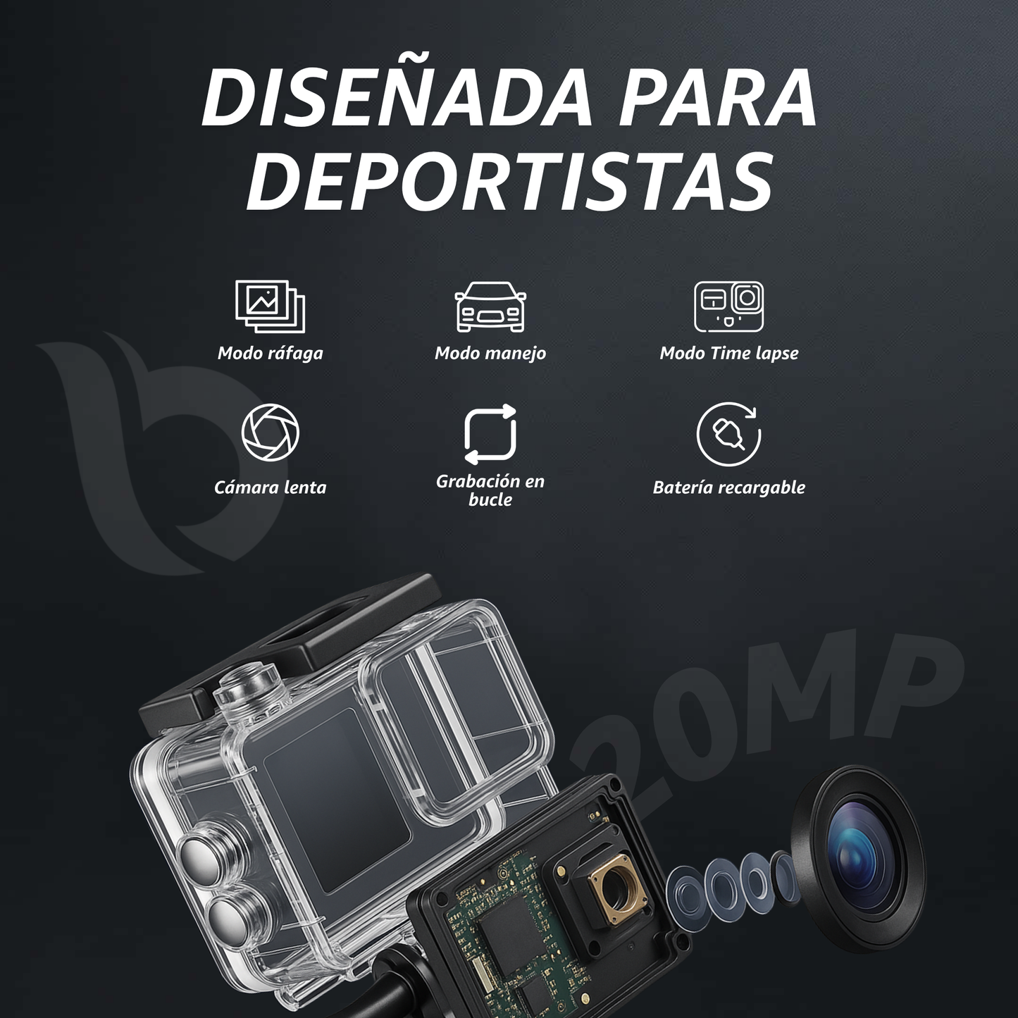 CÁMARA DEPORTIVA + GAFAS CON PARLANTE BLUETOOTH®